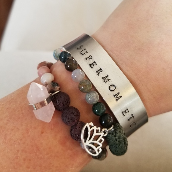 Jewelry - 🍑SUPERMOM ETC Handstamped Silver Bracelet
